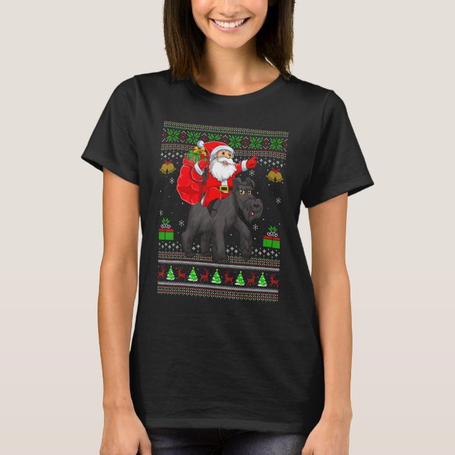Camiseta Ugly Xmas Santa Riding Schnauzer Dog Christmas (Frente)