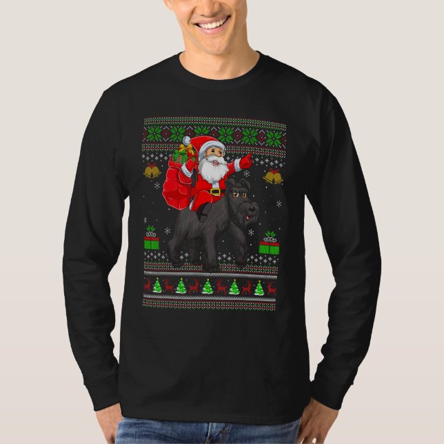 Camiseta Ugly Xmas Santa Riding Schnauzer Dog Christmas (Frente)