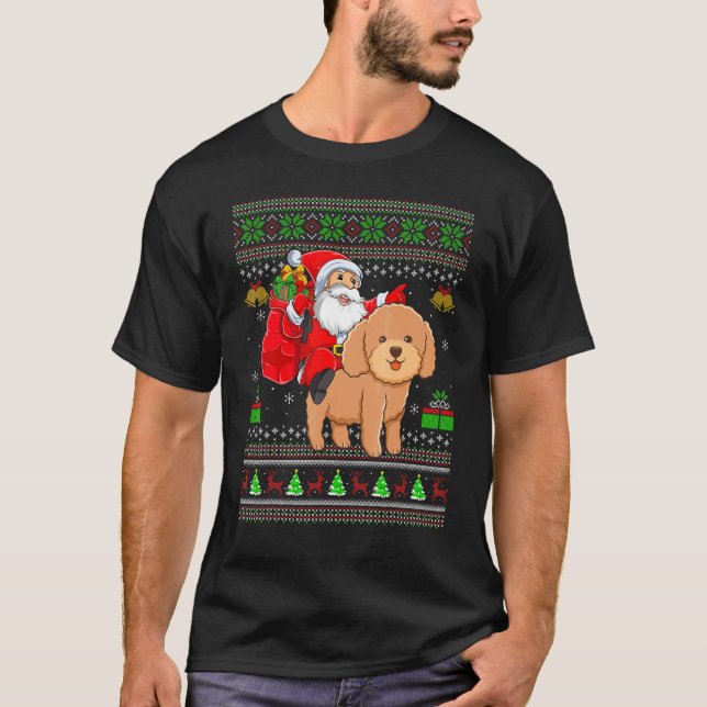 Camiseta Ugly Xmas Santa Riding Toy Poodle Dog Christmas (Frente)