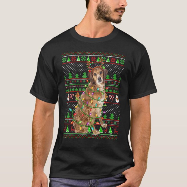 Camiseta Ugly Xmas Sweater Style  Brittany Spaniel Dog Chri (Frente)