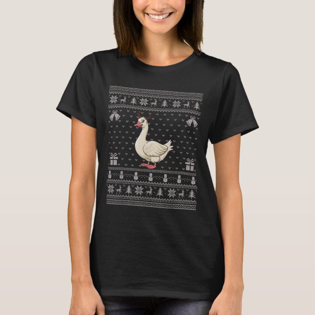 Camiseta Ugly Xmas Sweater Style Goose Reindeer Christmas  (Frente)
