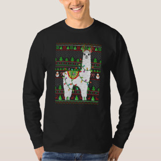 Camiseta Ugly Xmas Sweater Style Lighting Alpaca Christmas 