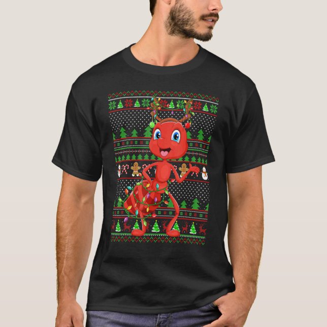 Camiseta Ugly Xmas Sweater Style Lighting Ant Christmas (Frente)