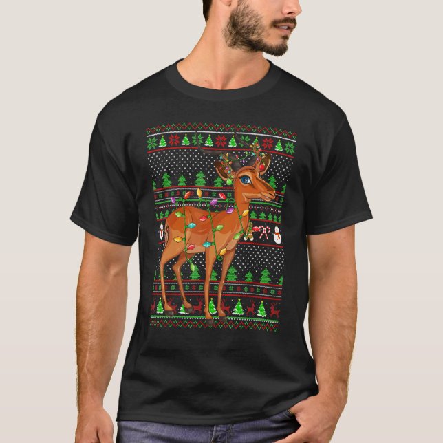 Camiseta Ugly Xmas Sweater Style Lighting Antelope Christma (Frente)