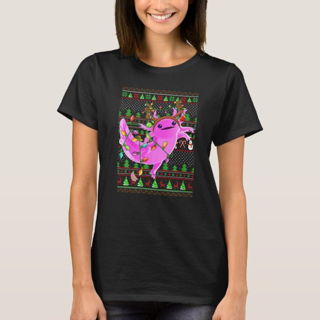 Camiseta Ugly Xmas Sweater Style Lighting Axolotl Christmas (Frente)