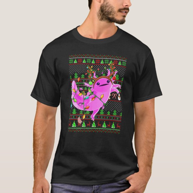 Camiseta Ugly Xmas Sweater Style Lighting Axolotl Christmas (Frente)