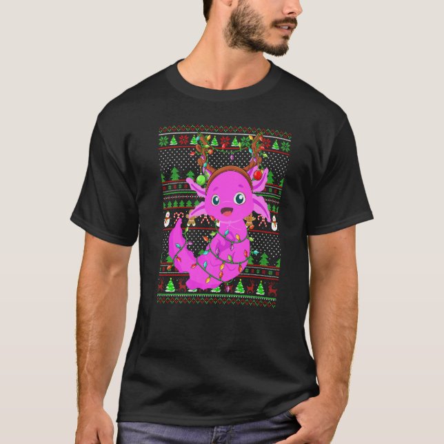 Camiseta Ugly Xmas Sweater Style Lighting Axolotl Christmas (Frente)