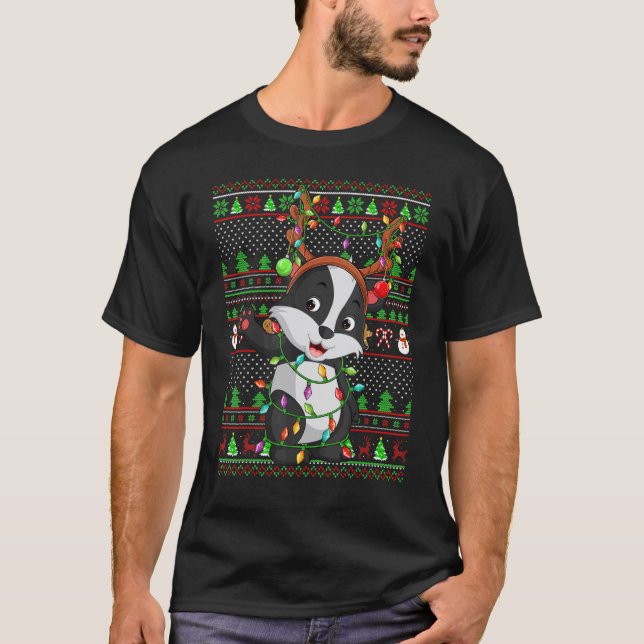 Camiseta Ugly Xmas Sweater Style Lighting Badger Christmas (Frente)
