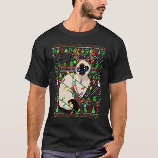 Camiseta Ugly Xmas Sweater Style Lighting Balinese Cat Chri