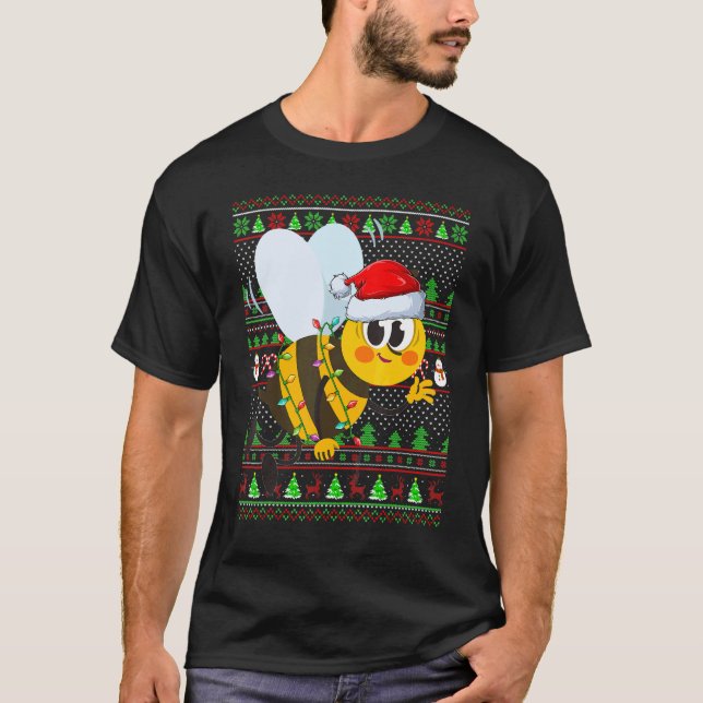 Camiseta Ugly Xmas Sweater Style Lighting Bee Christmas (Frente)