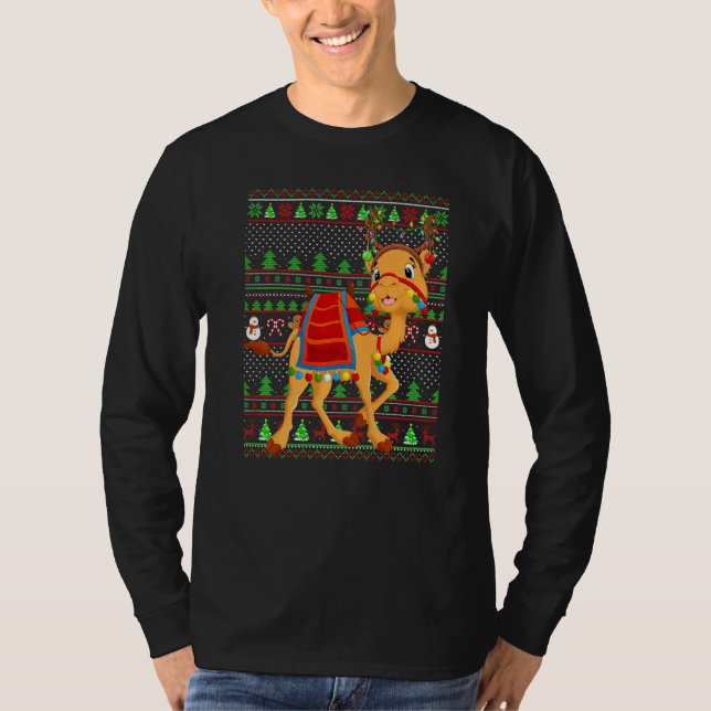 Camiseta Ugly Xmas Sweater Style Lighting Camel Christmas   (Frente)