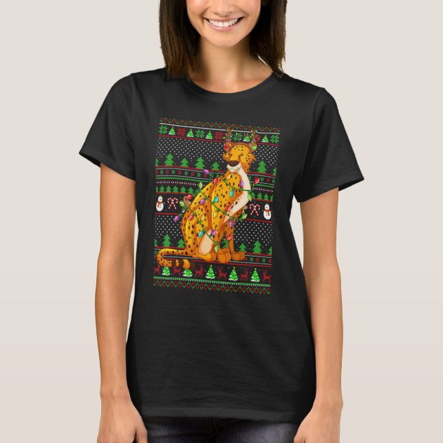 Camiseta Ugly Xmas Sweater Style Lighting Cheetah Christmas (Frente)