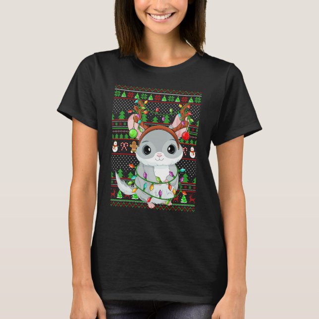 Camiseta Ugly Xmas Sweater Style Lighting Chinchilla Christ (Frente)