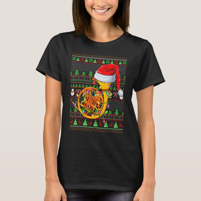 Camiseta Ugly Xmas Sweater Style Lighting French Horn Chris (Frente)