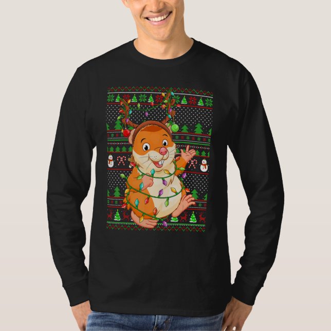 Camiseta Ugly Xmas Sweater Style Lighting Hamster Christmas (Frente)