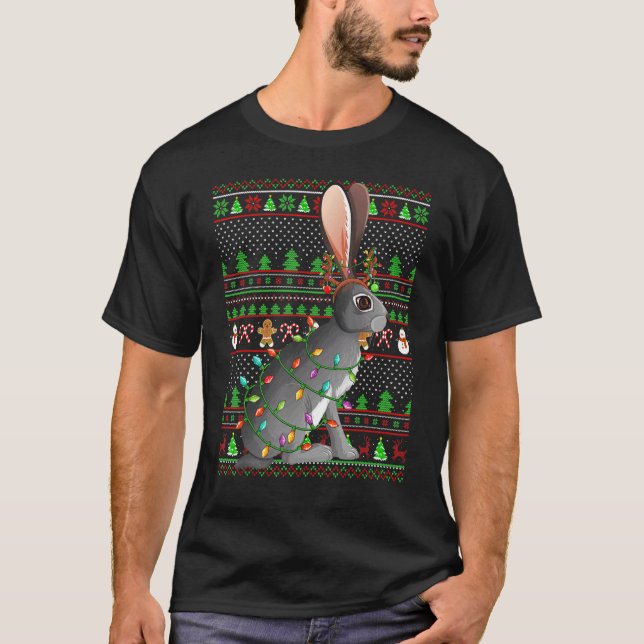 Camiseta Ugly Xmas Sweater Style Lighting Hare Christmas (Frente)
