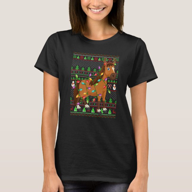 Camiseta Ugly Xmas Sweater Style Lighting Horse Christmas (Frente)