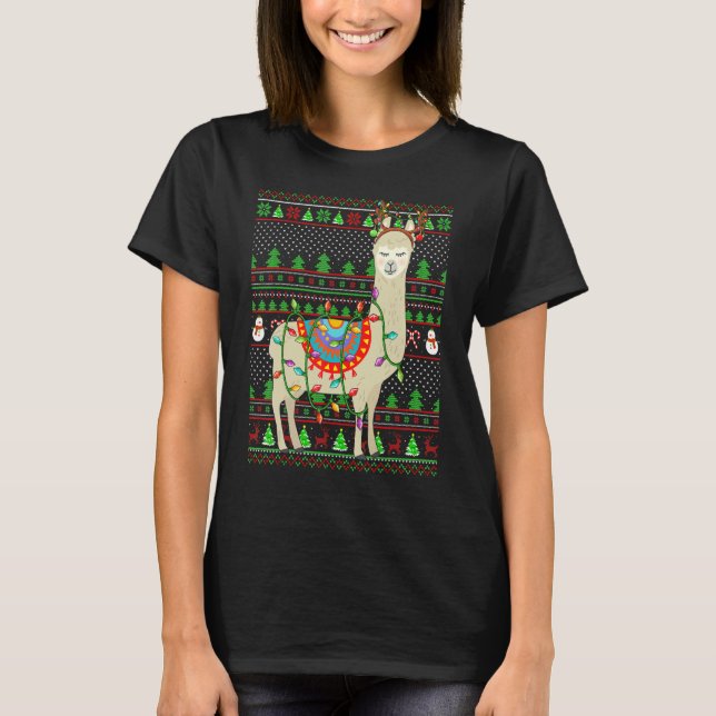 Camiseta Ugly Xmas Sweater Style Lighting Llama Christmas (Frente)