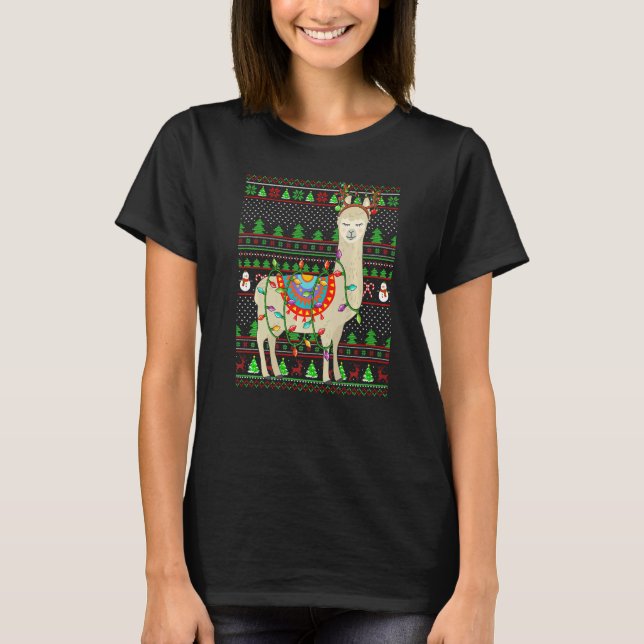 Camiseta Ugly Xmas Sweater Style Lighting Llama Christmas (Frente)