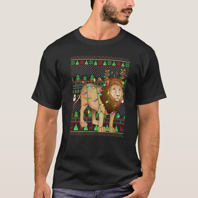 Camiseta Ugly Xmas Sweater Style Lighting Mountain Lion Chr (Frente)