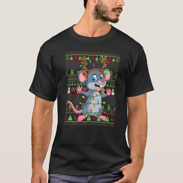 Camiseta Ugly Xmas Sweater Style Lighting Mouse Christmas (Frente)