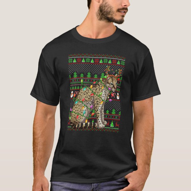 Camiseta Ugly Xmas Sweater Style Lighting Ocelot Christmas  (Frente)