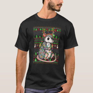 Camiseta Ugly Xmas Sweater Style Lighting Opossum Christmas