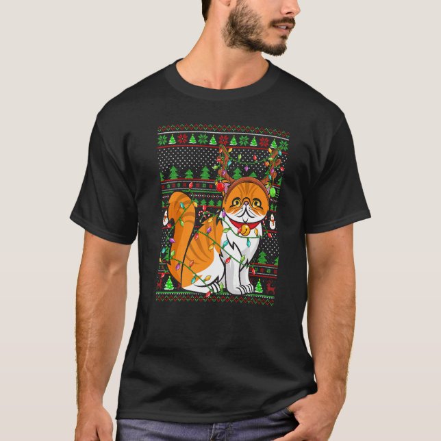 Camiseta Ugly Xmas Sweater Style Lighting Persian Cat Chris (Frente)