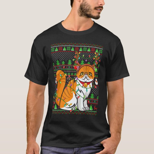 Camiseta Ugly Xmas Sweater Style Lighting Persian Cat Chris (Frente)
