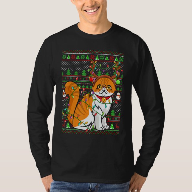 Camiseta Ugly Xmas Sweater Style Lighting Persian Cat Chris (Frente)