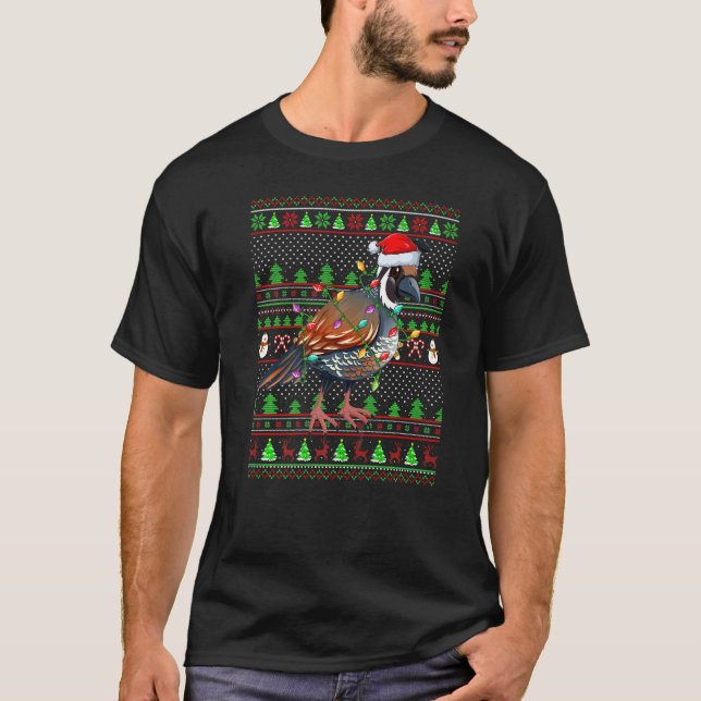 Camiseta Ugly Xmas Sweater Style Lighting Quail Bird Christ (Frente)