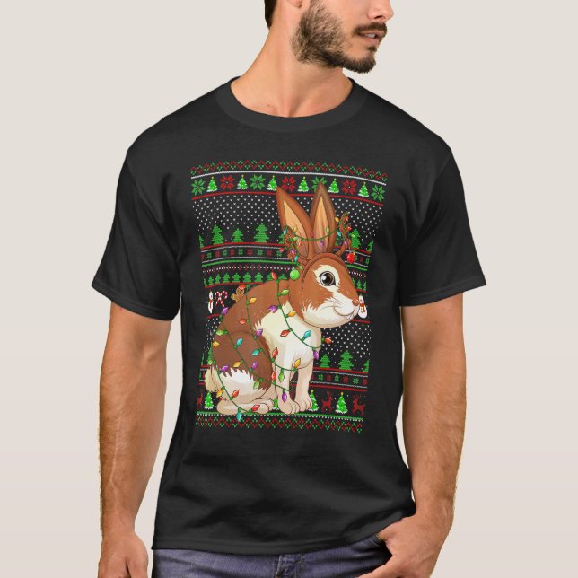 Camiseta Ugly Xmas Sweater Style Lighting Rabbit Christmas (Frente)