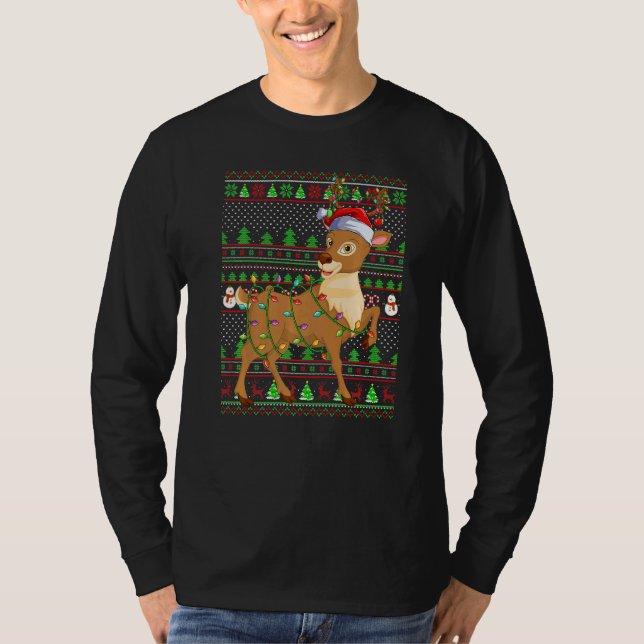Camiseta Ugly Xmas Sweater Style Lighting Reindeer Christma (Frente)