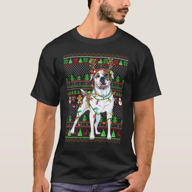 Camiseta Ugly Xmas Sweater Style Lights American Bulldog Ch (Frente)