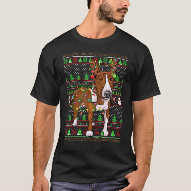 Camiseta Ugly Xmas Sweater Style Lights Rat Terrier Dog Chr (Frente)