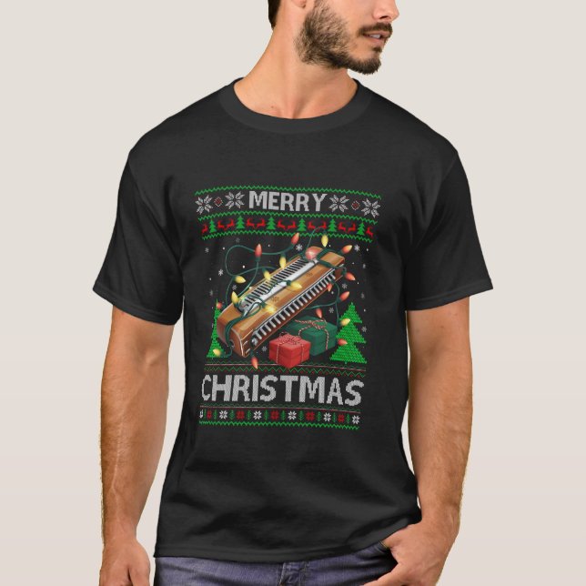 Camiseta Ugly Xmas Sweater Style Musica Harmonica Christma (Frente)