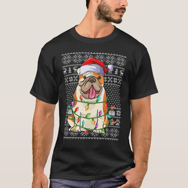 Camiseta Ugly Xmas Sweater Style Santa American Bulldog Chr (Frente)