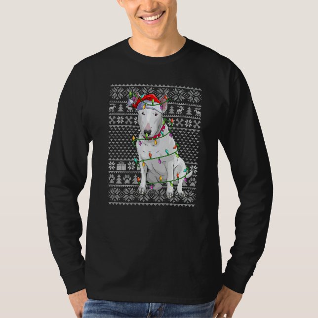 Camiseta Ugly Xmas Sweater Style Santa Bull Terrier Dog Chr (Frente)