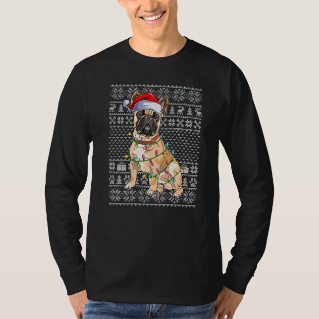 Camiseta Ugly Xmas Sweater Style Santa French Bulldog Chris (Frente)