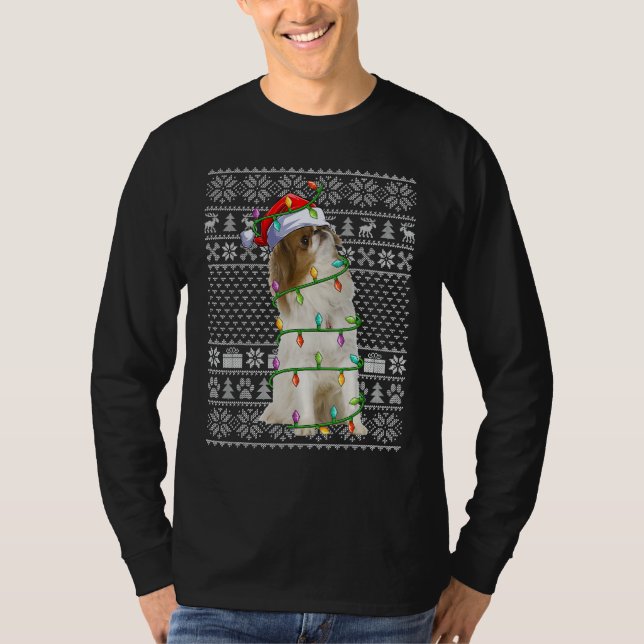 Camiseta Ugly Xmas Sweater Style Santa Japanese Chin Dog Ch (Frente)