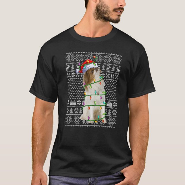 Camiseta Ugly Xmas Sweater Style Santa Japanese Chin Dog Ch (Frente)
