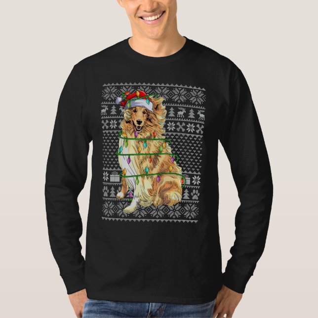 Camiseta Ugly Xmas Sweater Style Santa Rough Collie Dog Chr (Frente)