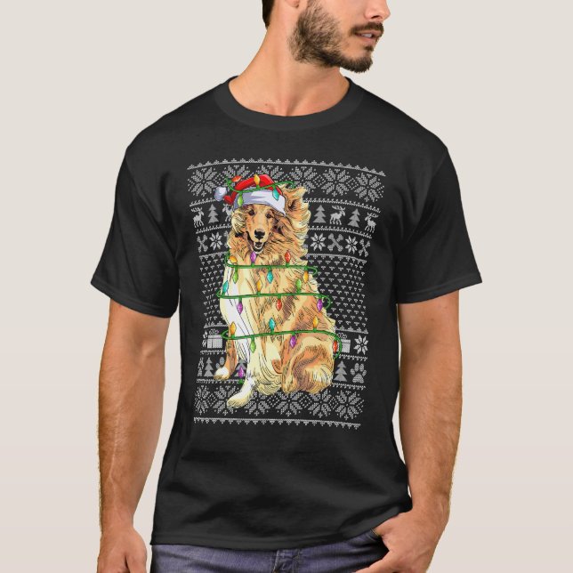 Camiseta Ugly Xmas Sweater Style Santa Rough Collie Dog Chr (Frente)