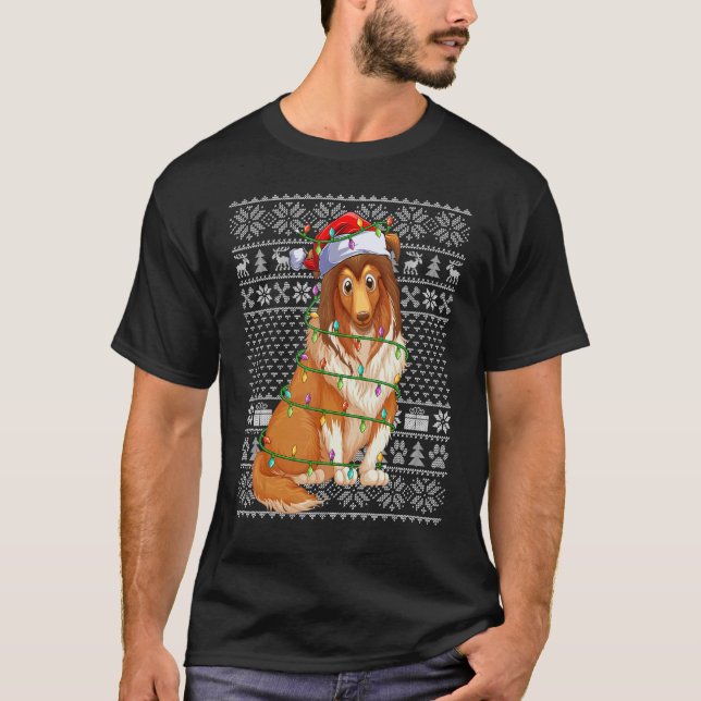 Camiseta Ugly Xmas Sweater Style Santa Shetland Sheepdog Ch (Frente)