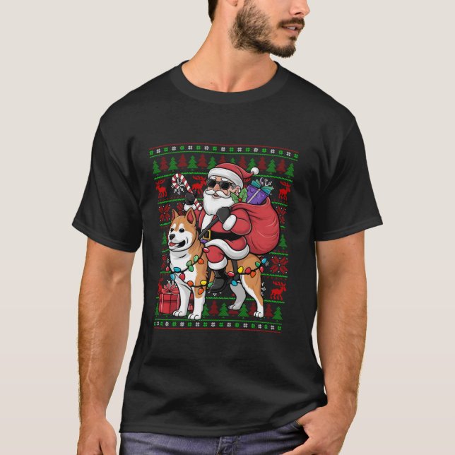 Camiseta Ugt Xmas Luz Papais noeis Engraçados Andando Cão S (Frente)