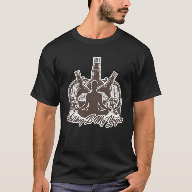 Camiseta Uísque É Meu Yoga   Bebendo (Frente)