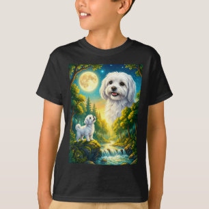 Camiseta Uivando para a lua meme animal cachorro maltês 