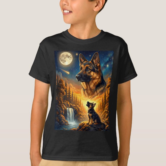Camiseta Uivando para o meme de lua animal cachorro pastor  (Frente)