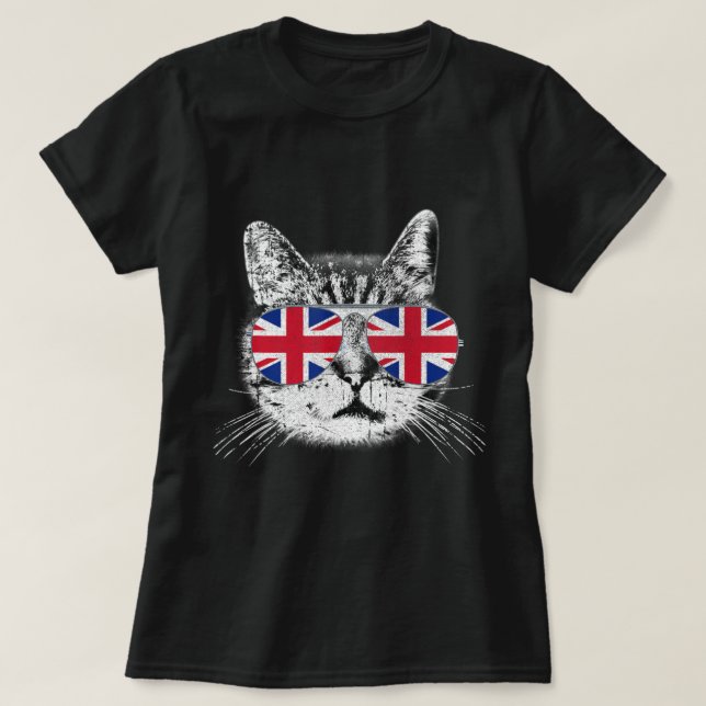 Camiseta Uk Union Jack Flag English England Cat Lover Briti (Frente do Design)