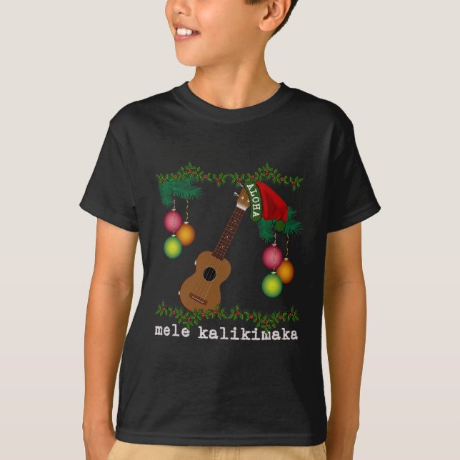 Camiseta Uke Mele Kalikimaka Ukulele Músicas de Natal Aloha (Frente)